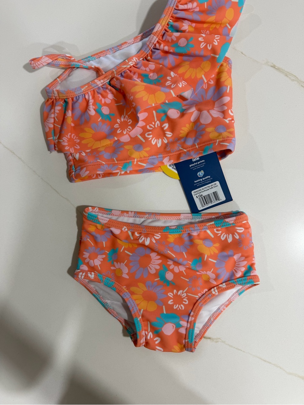 Ruffle Butts Coral Floral Ruffle Two-Piece Swim Set